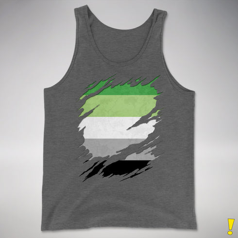 Aromantic Pride Flag Ripped Reveal Premium Tank Top - Deep Heather